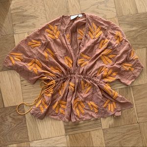 Maeve Anthropologie XS/S Adriene Kimono Top Embroidered Orange Boho